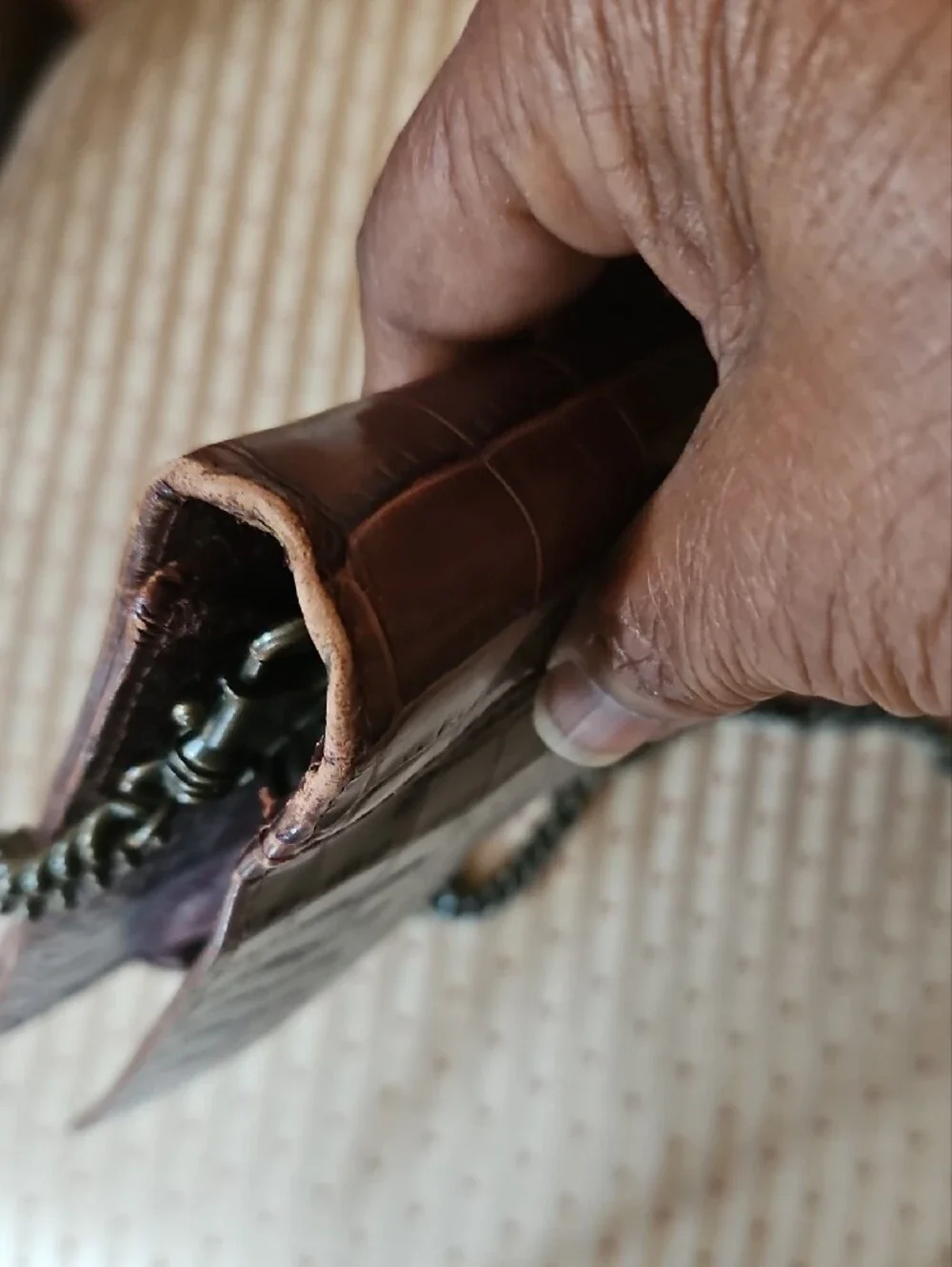 Marc Jacobs Croc-Embossed Brown Leather Chain Crossbody/ Clutch Bag